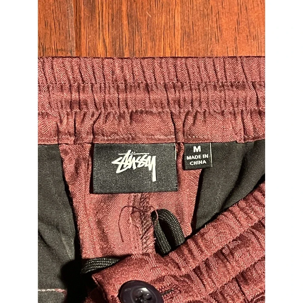 Stussy Bryan Drawstring Pants Paisley Pattern Burgundy Size Medium Preowned